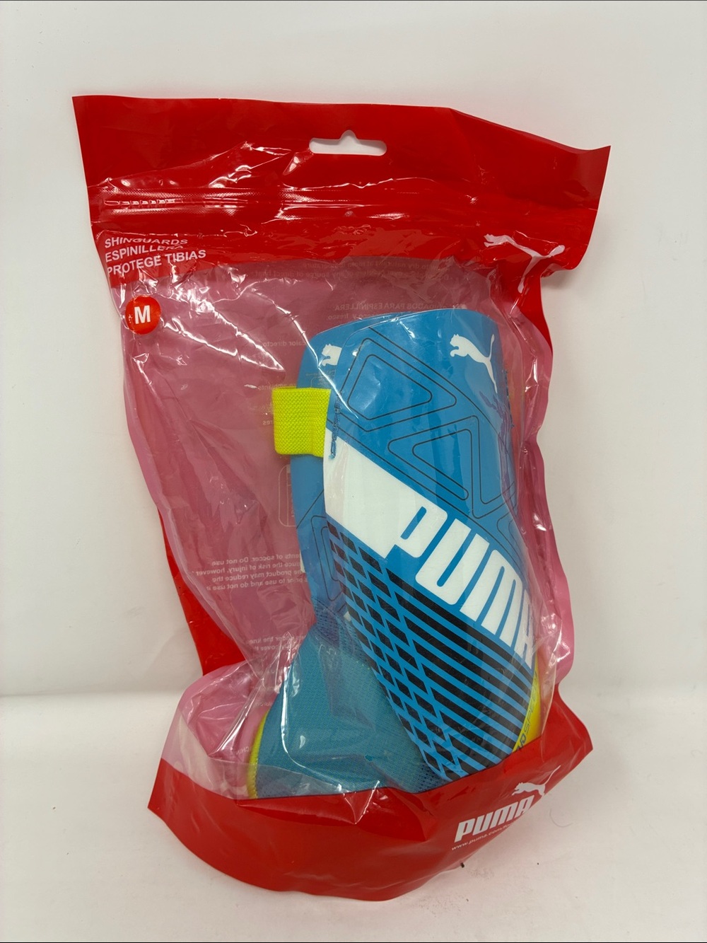 Puma Blue and Neon Yellow Soccer Shin Guards - Medium